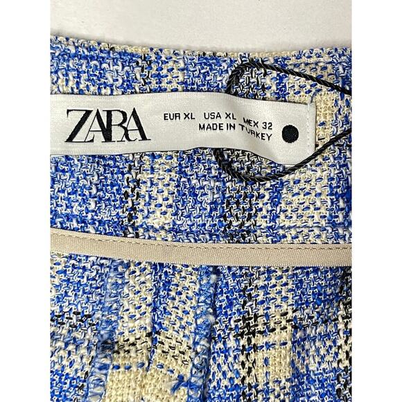 Zara Wide Leg Plaid Trouser Womens size XL New Blue Cream Black - Picture 6 of 8